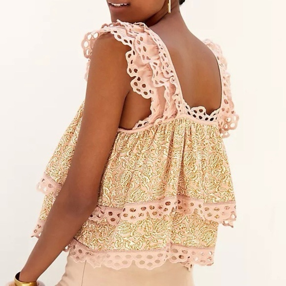 Anthropologie Let Me Be Tiered Embroidered Frill Top In Neutral - Picture 2 of 5